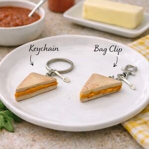 Grilled Cheese Keychain or Bag Clip – Mini Grilled Cheese Sandwich Charm